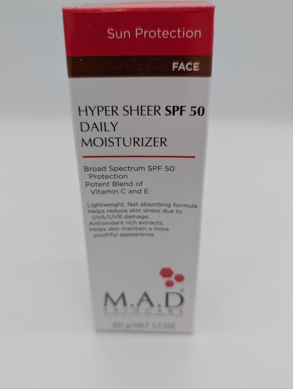M.A.D Hyper Sheer SPF 50 Daily Moisturizer 50g / 1.7 oz Face Sun Protection